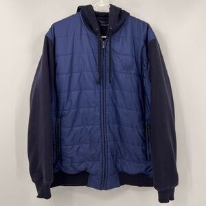 Chaps Sport Mens Quilted Hybrid Jacket‎ Blue Full Zip Hoodie Puffer Large L